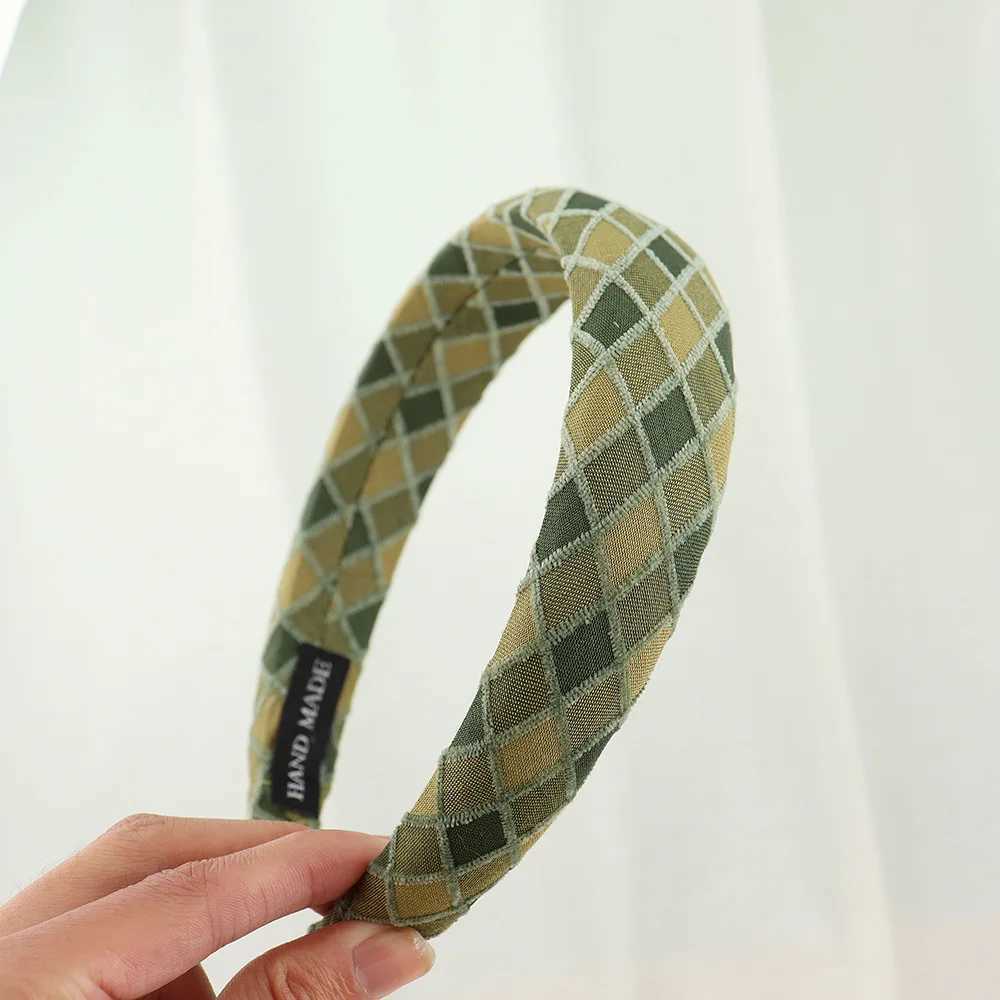 Korean plaid fabric flower headband sweet and cute girlish headband sponge high skull top hairband D260326