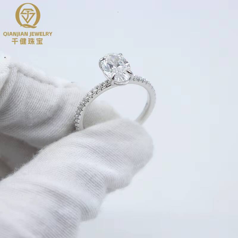 IGI Oval Cut Lab Diamonds Engagement Ring 925 Sterling Silver Gold Plated Luxury Halo Set Half Paved Band Lab Grown Diamond Ring
