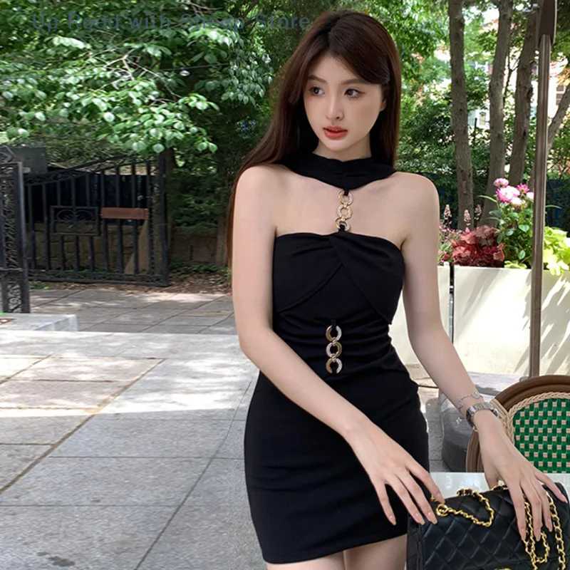1 Pc Sleeveless Halter Neck Mini Dress Women Summer All-match Pure Desire Party Birthday Wrapped Dresses M260326