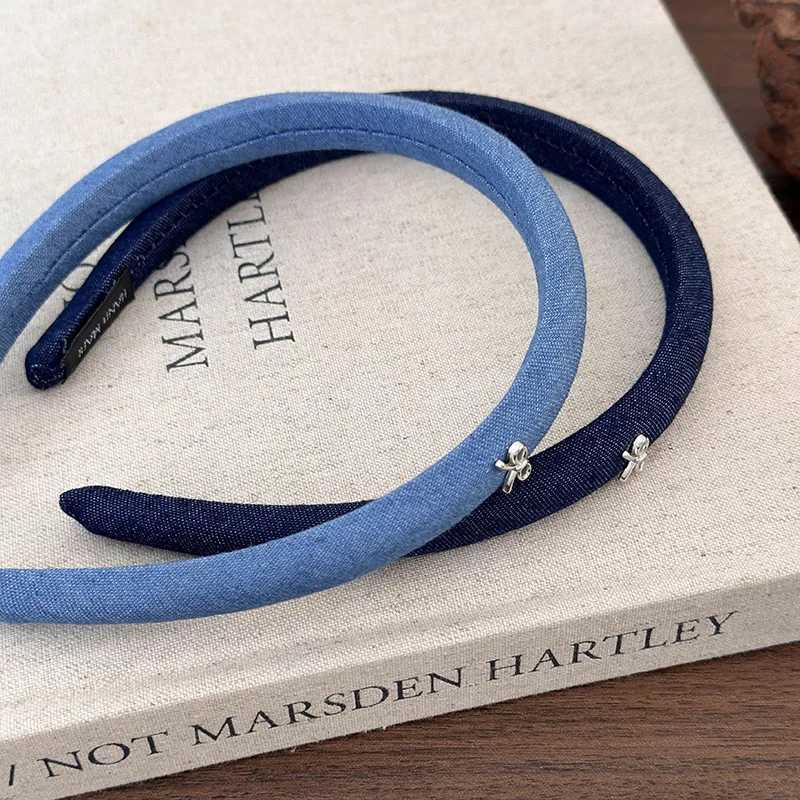Retro New Bow Denim Blue Headbands for Woman Girl Temperament Hair Band Thin Hair Hoop Female Fashion Versatile Hair Accessories D260326