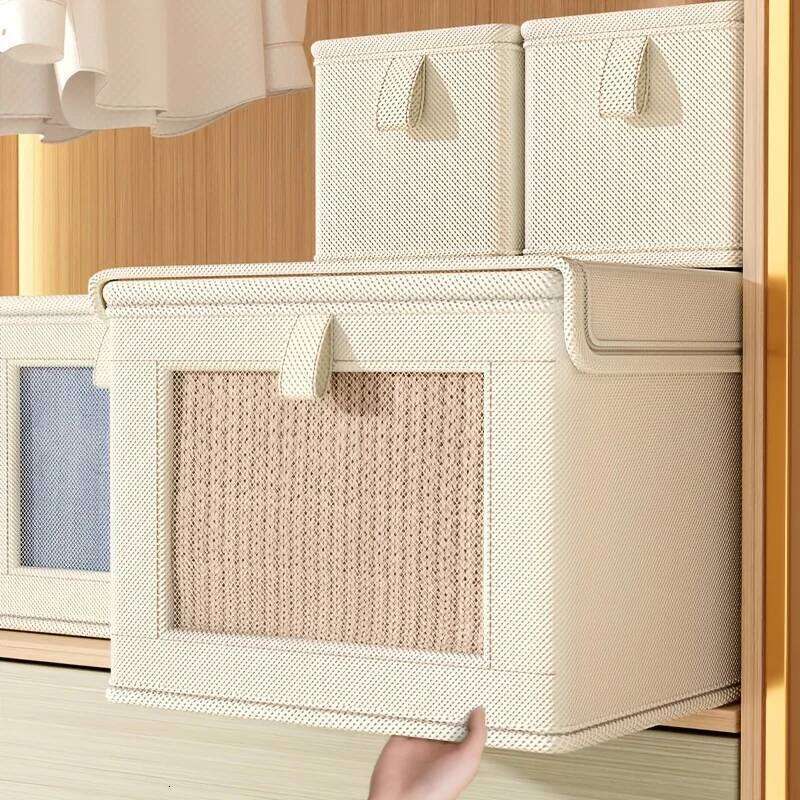 Large Foldable Canvas Storage Box with Clear Window - Organize and Store Clothing Space-Saving Home Closet Organizer 26Y0326