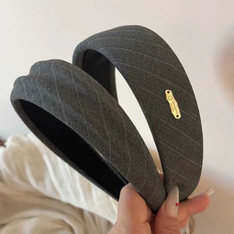 Korean simple high-end headband gray twill retro sponge hairpin versatile pressure hair high cranial top wide edge headband D260326