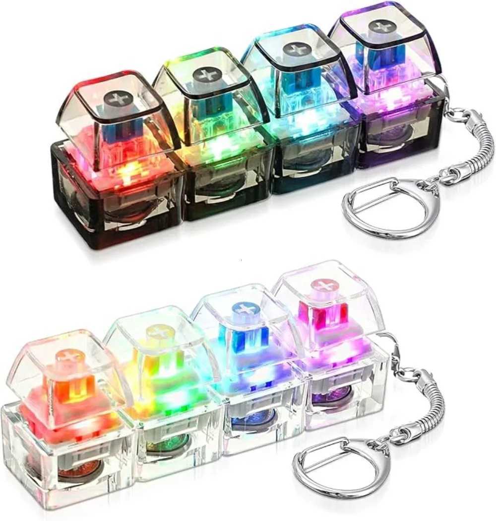 LED Keyboard Keychain Fidget Toys Crystal Clicker Sensory Toy for Stress Relief Keyboard Keychain Fidget Gadget for Adults Kid Z260326