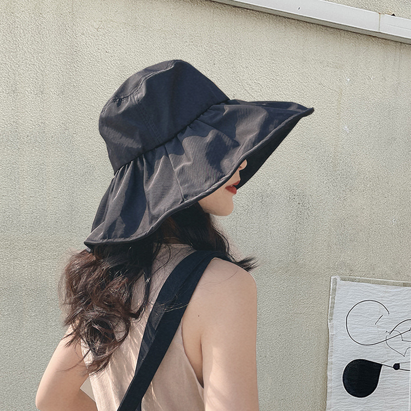 Japanese UV black vinyl women, summer face-shielding, anti-UV sun hat, large brim fisherman hat for cycling ddmynov