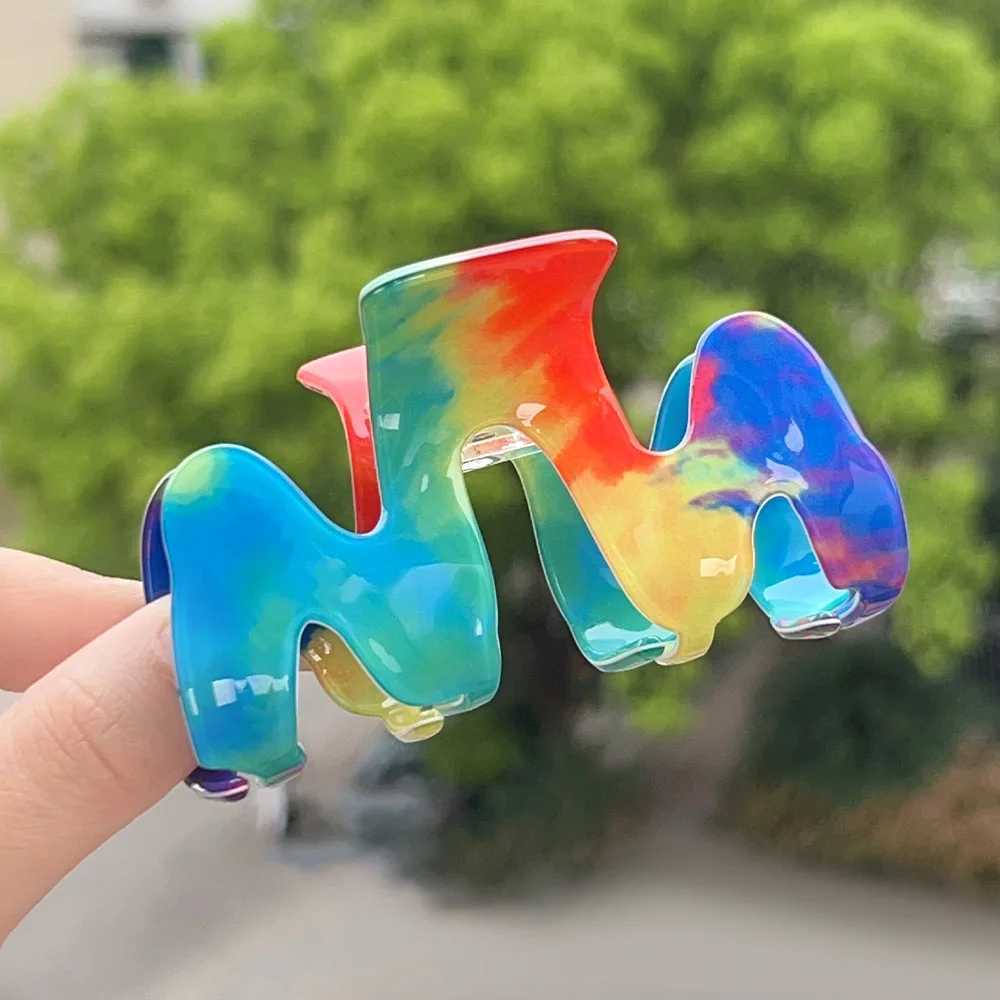 1pc Dopamine Rainbow Grip M-shaped Colorful Fresh Hair Clip with Advanced Hairpin Shark Clip Medium Hair Accessories H260326
