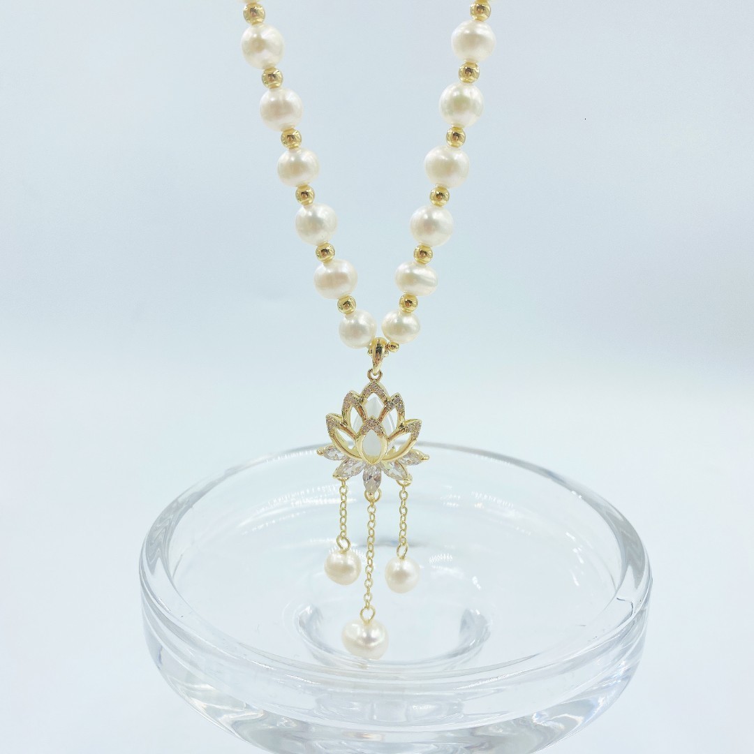 Natural Cultured White freshwater Pearl Rosary Chain Necklace Blue Kyanite Rice Pearl Pendant 18 240910