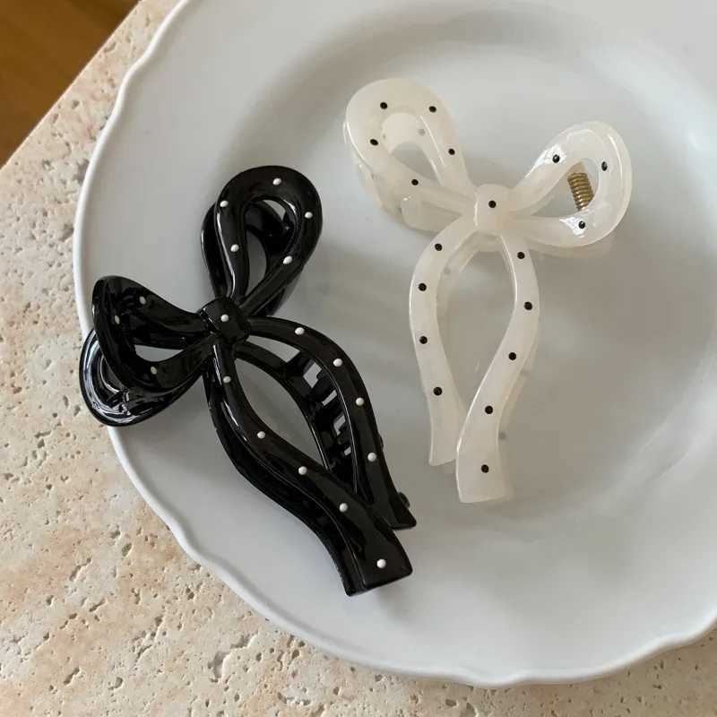 Black White Bowknot Hair Claw for Women Korean Elegant Bow Hair Clips Crab Hairpins Barrette Girl Hair Accessories H260326