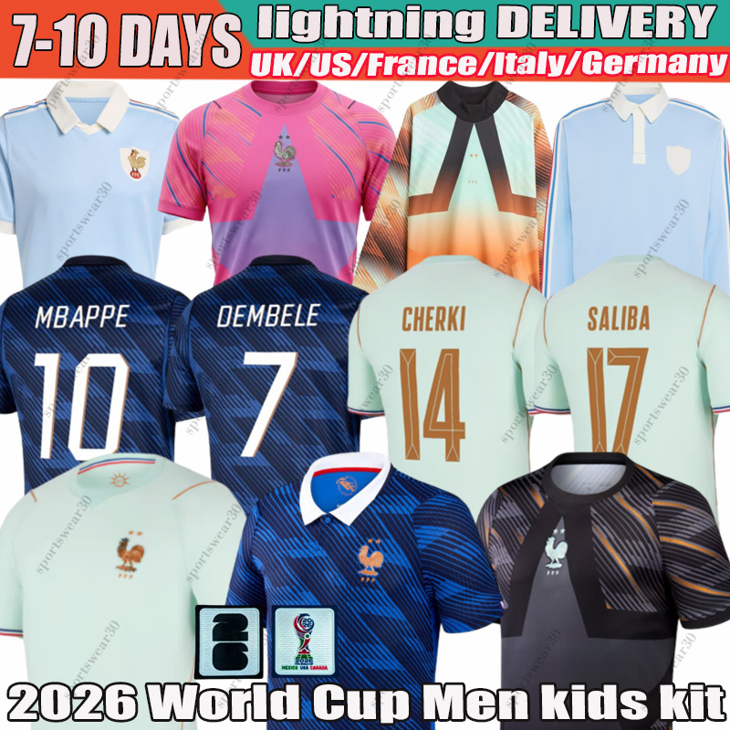 2026 France Jersey Mbappe maillot FFF Dembele Ekitike Doue Olise Soccer Jersey CHERKI Saliba Kante Thuram Barcola Tchouameni 26 27 football shirt Men kids kit