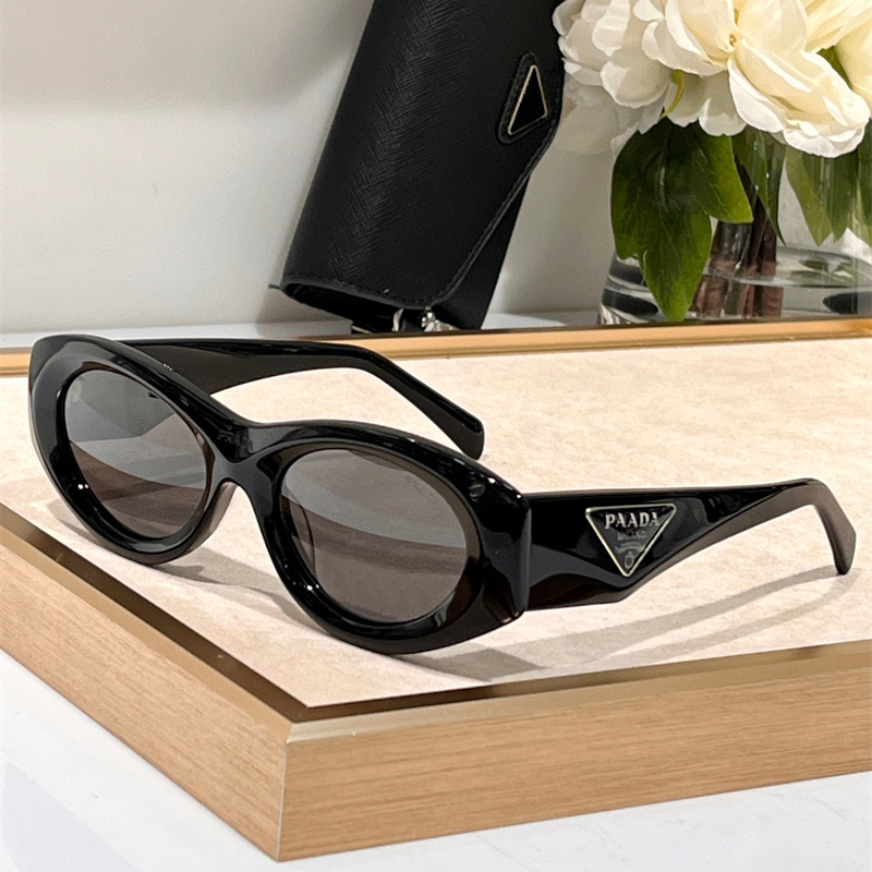 luxury designer sunglasses for women Trendy Black Oval Cat Eye Sunglasses men Classic Triangle Logo Polarizer Outdoor travel UV400 beach goggles very good