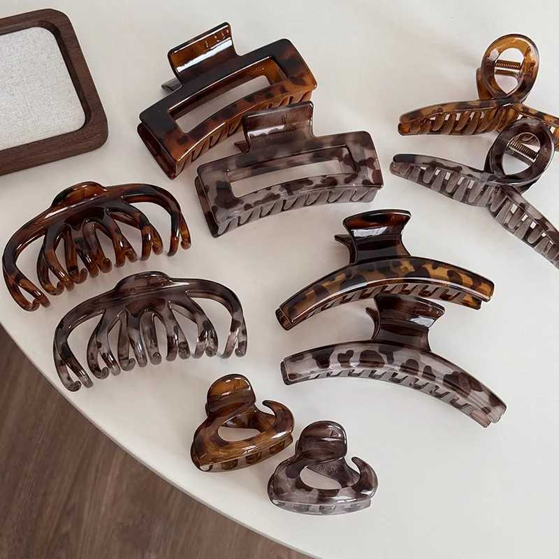 Leopard Large Hair Claw Clips Geometric Crab Hair Clamps Women Girls Simple Shark Barrettes Hairpin Ponytail Hair Accessories H260326