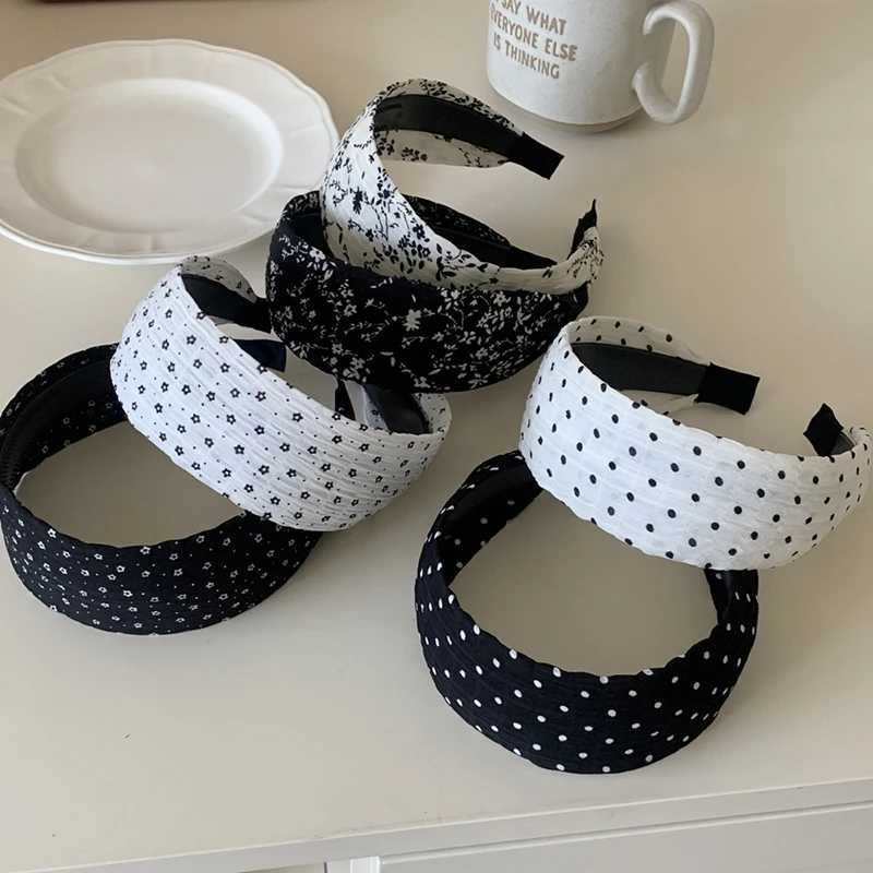 French-style Polka Dot Wide Floral Fabric Headband for Women Fashionable Hair Tie Hair Accessory D260326