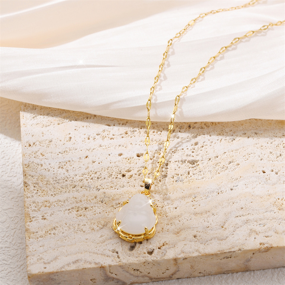 New Maitreya Buddha imitation chalcedony pendant accessory titanium steel necklace for women, niche design, versatile and elegant, Chinese style clavi - view 4