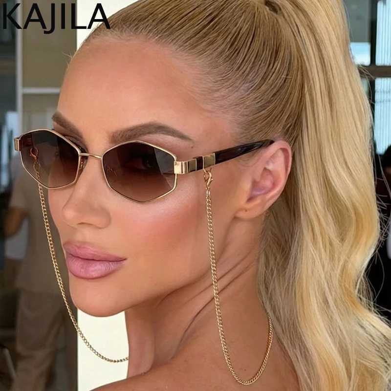 Sexy Small Frame Hexagon Sunglasses Women With Chain 2026 Luxury Brand Designer Punk Sun Glasses For Ladies Shades Gafas De Sol D260326