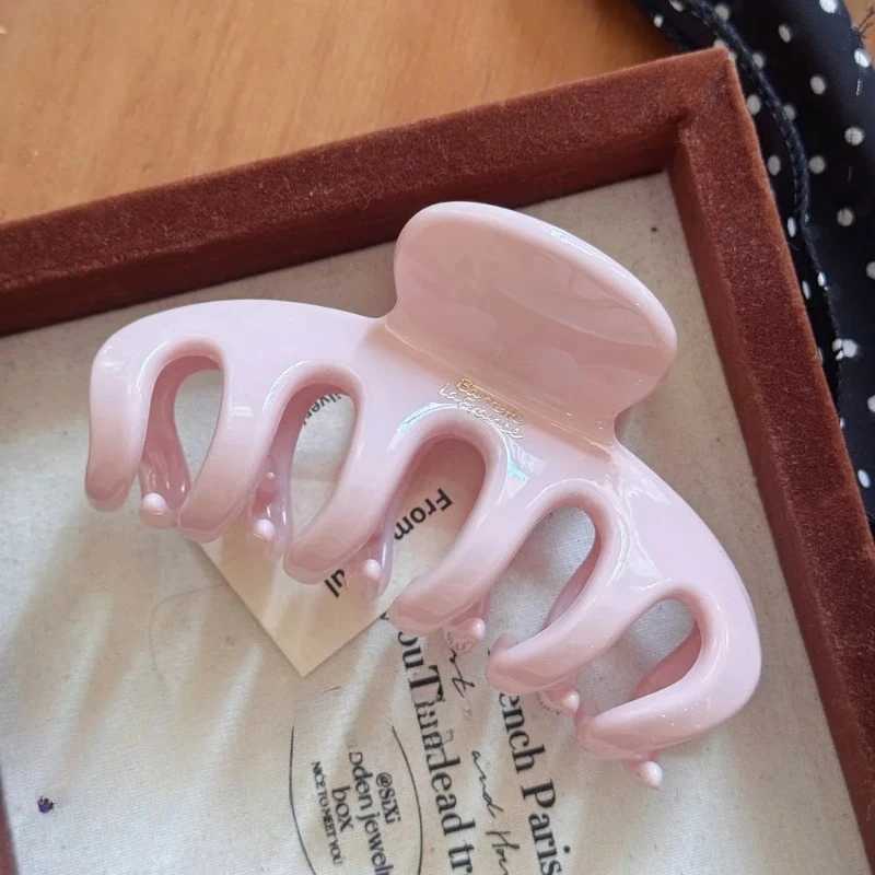 Korean French Style Hair Claw - Large Acrylic Dragon Bone Design Clip Polka Point Arc for Back of Head Elegant Hair Clamp H260326