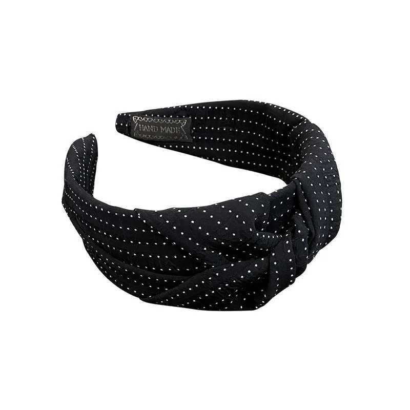 Wide Womens High Cranium Polka Dots Print Headband with Center Knot for Adult Daily Casual Hair Hoop Accessories D260326
