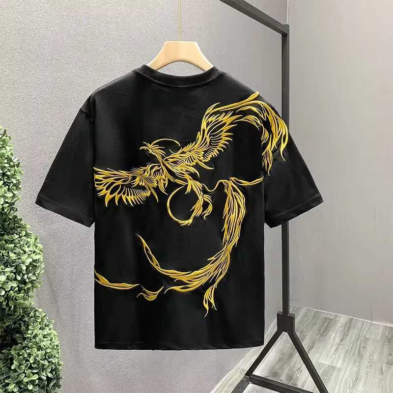 Lovers Embroidered Phenix Summer T-shirt 2025 New Men Cotton T Shirt Students Casual Tee Short Sleeves Top Loose T-shirt 4XL C260326