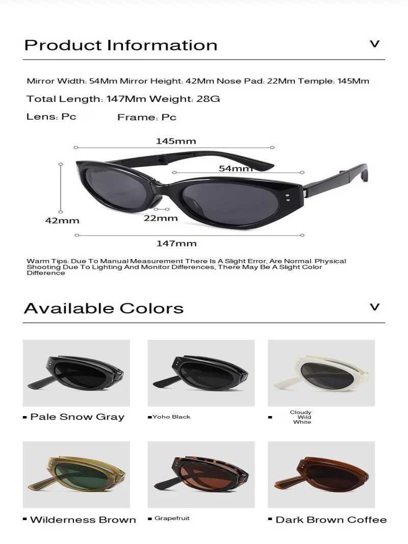 Minimalist Oval Cat-eye Glasses Womens Fashion Outdoor Folding Sunglasses Sun Shading UV Sunscreen Glasses Stylish Accessory D260326