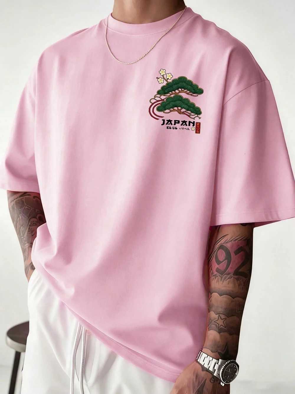 Summer Japan Tsuru Matsu Printing Cotton T-Shirts Mens Short Sleeve T Shirts Oversized O-Neck Soft Tops Casual Male Clothes C260326