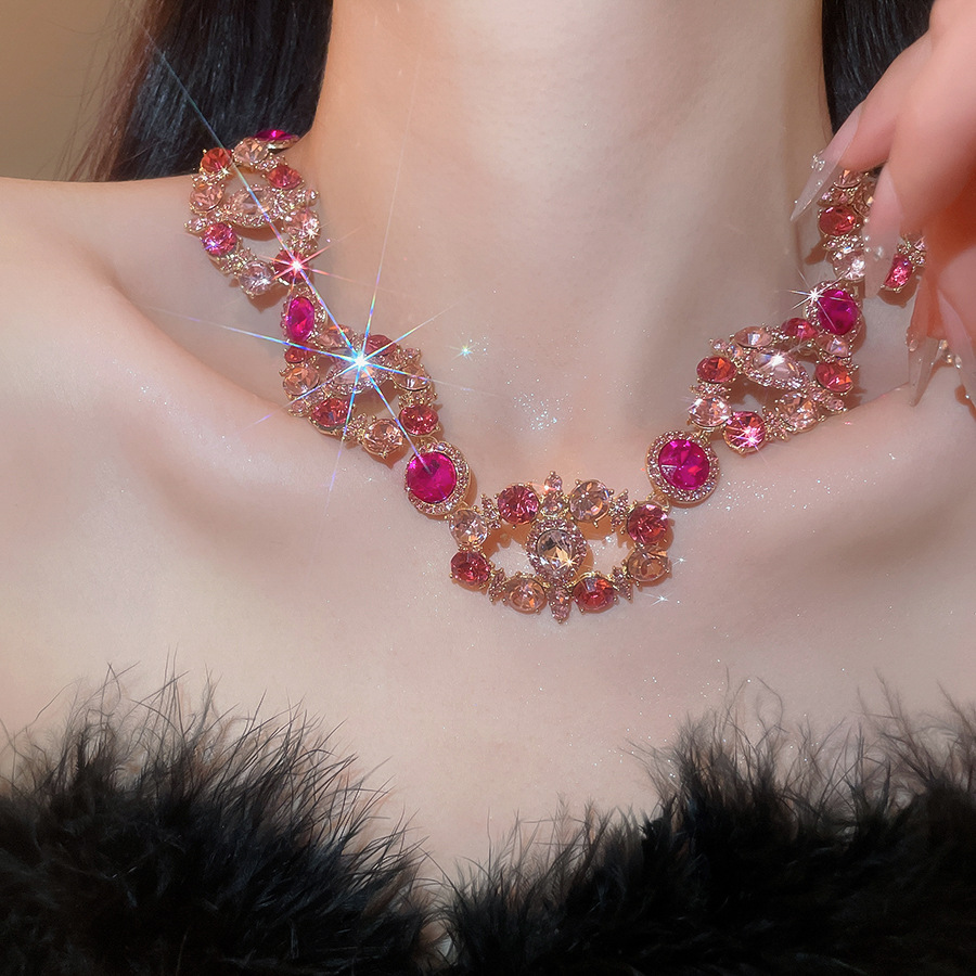 European American style diamond-studded round drop earrings necklace, palace-style luxurious and elaborate jewelry set, niche high-end accessories - view 6