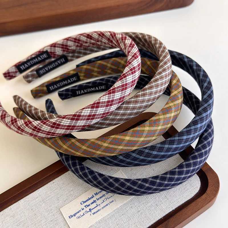 Fashion Elegant Plaid Bezel Hair Hoop for Womens Korean Retro Wide Side Headbands Girls for Holiday Party Hair Bands Accessories D260326