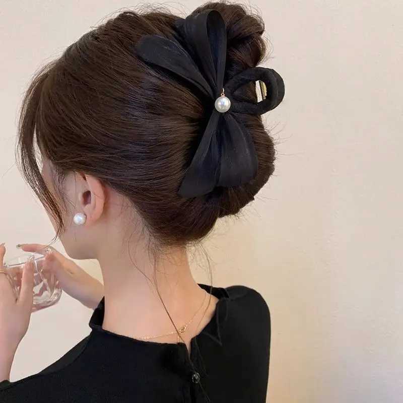 1pc Wrinkled bow clip large new autumn elegant hair clip womens back of the head super fairy shark clip H260326