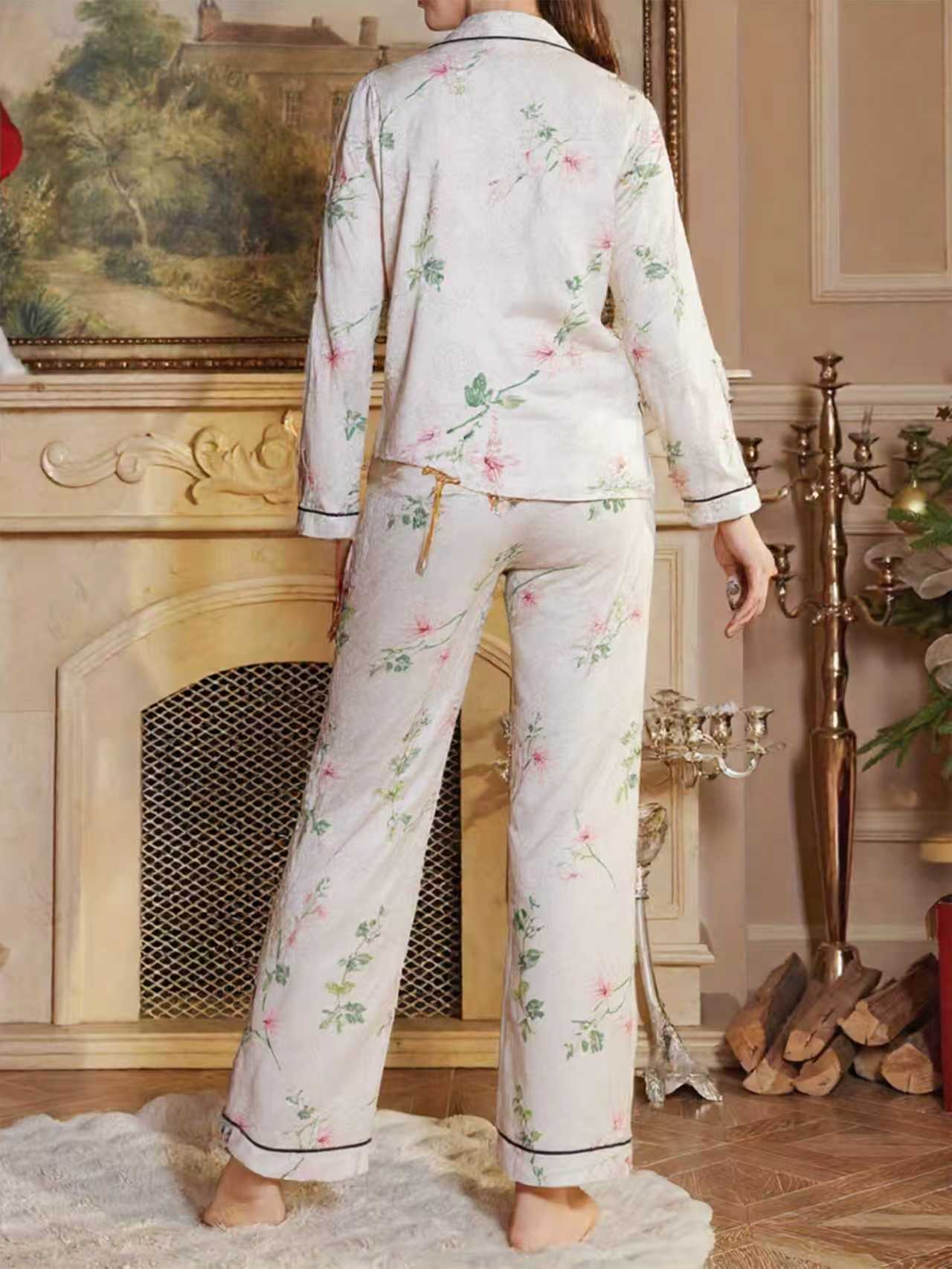 Elegantly Designed Female Pyjama Ensemble Breathable Material with Flowing Silhouette and Stylish Floral Design