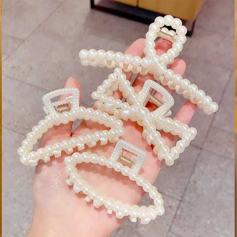 Pearl Claw Clips Crab Geometric Hairpins For Women Girl Korean Bow Hollow Hair Accessories Bath Clip Headwear Barrettes H260326