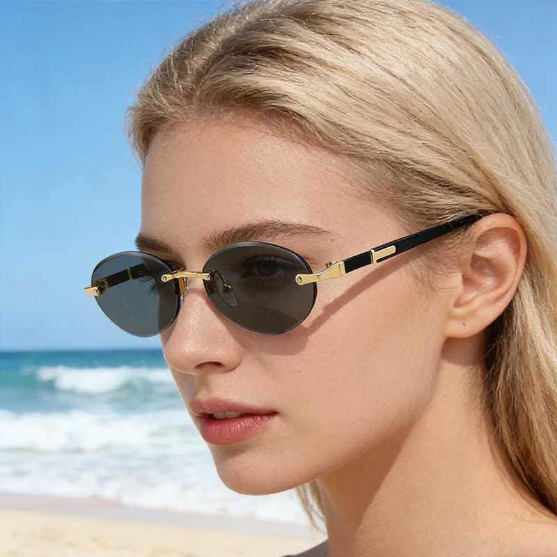 Fashion Rimless Oval Sunglasses For Women Classic Populor Simple Small Frame Sun Glasses Outdoor Photography Accessory Eyewear D260326