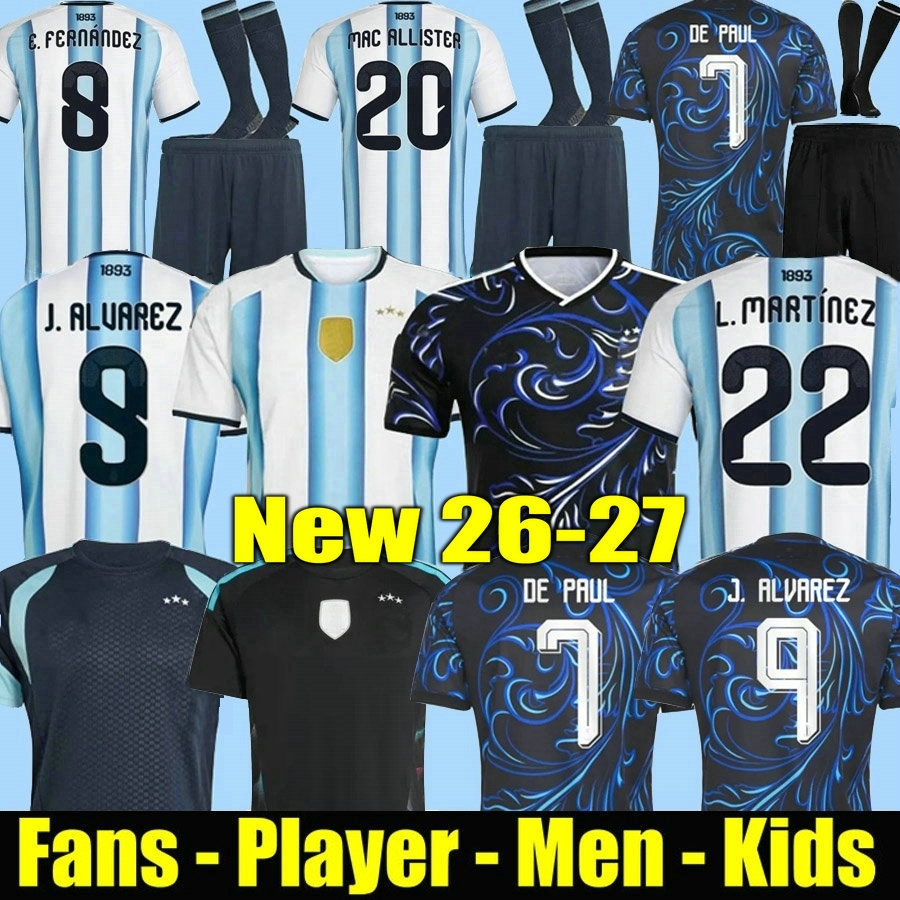 2026 ArgentinaS Soccer Jerseys 3 Star MESSIS 50-Years Anniversary 26 27 Fans Player MAC ALLISTER DYBALA MARTINEZ DE PAUL Child Kids Kit Men Football ShirtS DI MARIA
