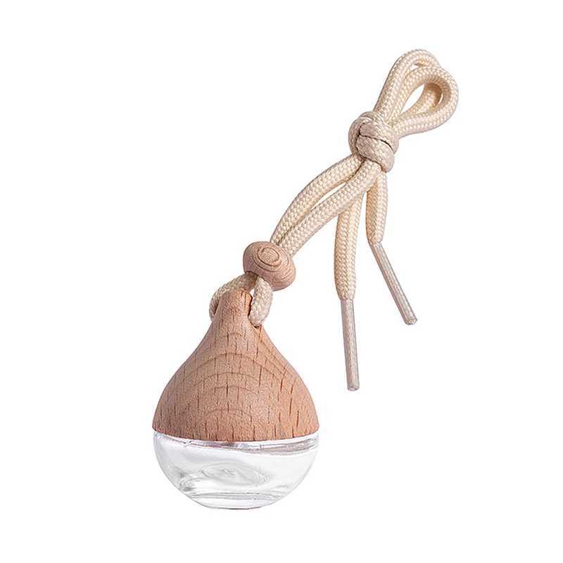 6ML Empty Car Air Freshener Pendant Perfume Glass Bottle With Wooden Caps Refillable Car Essential Oil Diffuser Bottle H260326