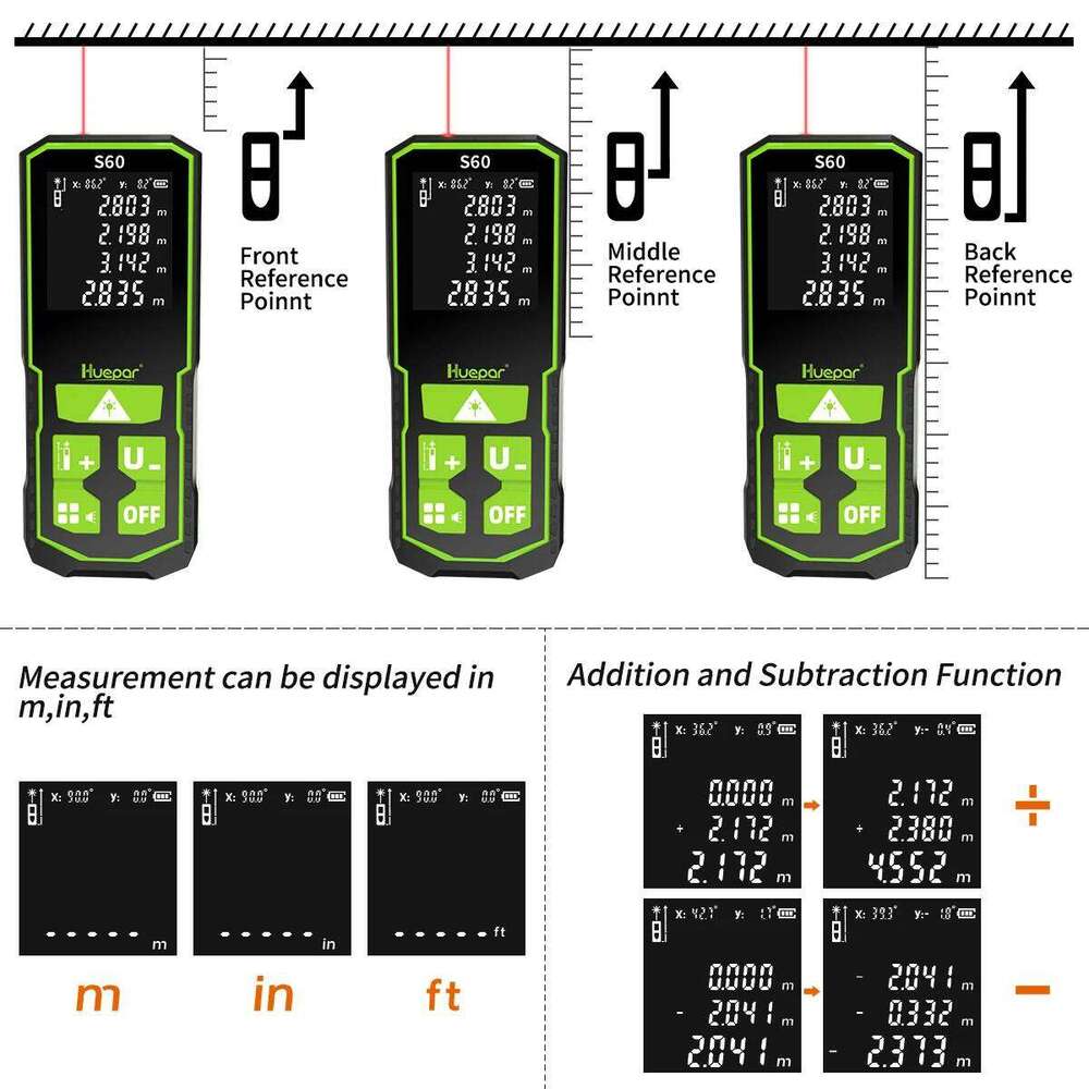 Huepar Laser Distance Meter 60M100M/120M Electronic Roulette LCD Digital Rangefinder Trena Metro Measuring Tape Ruler Tools 26H0326