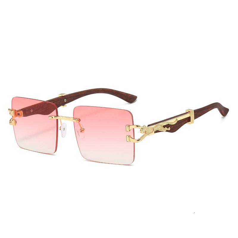 Luxury Brand Designer Sunglasses Aliexpress New Frameless Leopard Head Sunglasses For Men And Women Classic Retro Cheetah Imitation Wood Grain Temple 