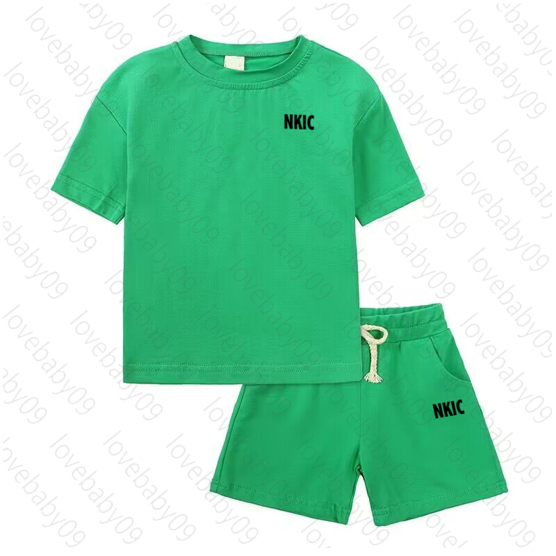 Summer Short Sleeve Blue T Shirt shorts 2 Piece Set Children Clothes Letter Printed Sport Casual Fashion Boy Girl Kid Tracksuit 2-15 Years