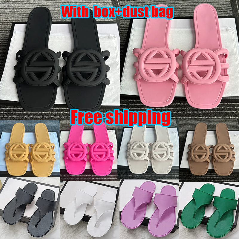 Free shipping with box designer sandals women stylish slides rubble sole summer slippers outdoor beach comfortable sandal womens luxury shoes black white pink 36-41