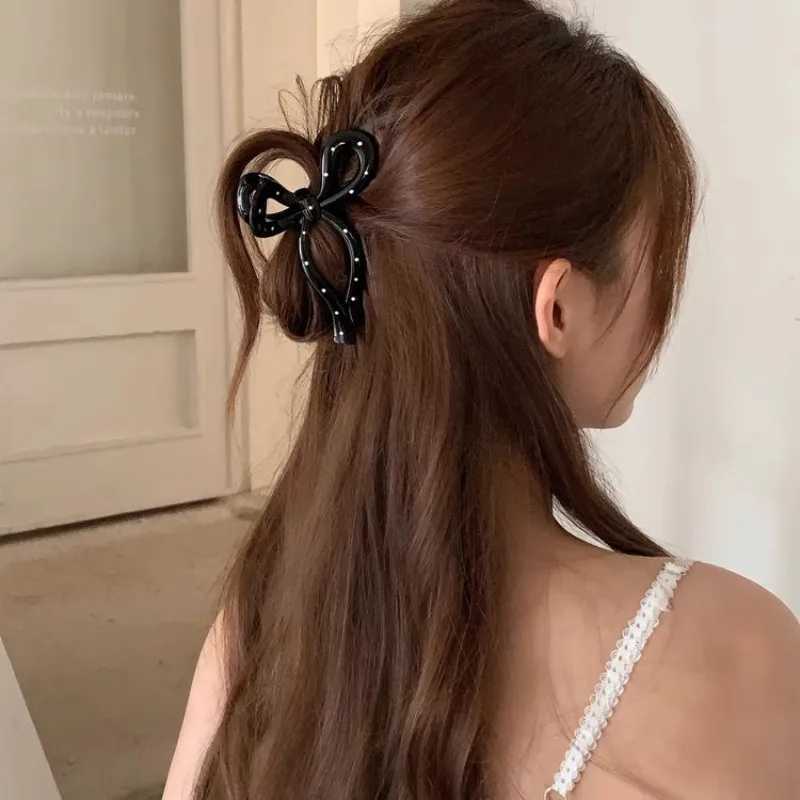 Black White Bowknot Hair Claw for Women Korean Elegant Bow Hair Clips Crab Hairpins Barrette Girl Hair Accessories H260326