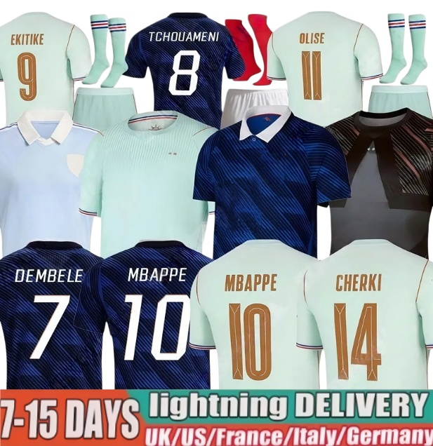 french World Cup 2026 soccer jersey 26 27 Franceh Kit MBAPPE Home Away Maillots de foot enfants Men Football Shirt Kit THAUVIN BARCOLA OLISE EKITIKE KANTE DEMBELE S-4XL