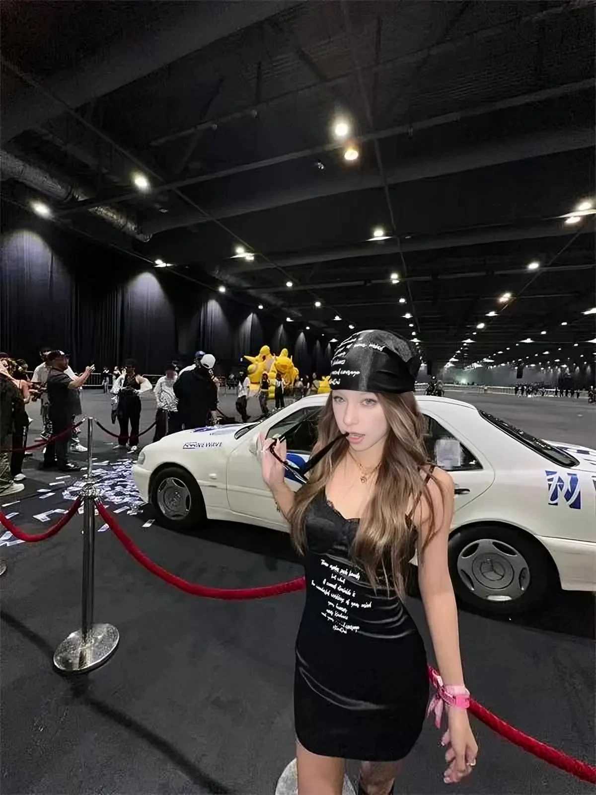 Y2K slim-fit black lace sexy halter dress New versatile letter print spicy hips Little M260326