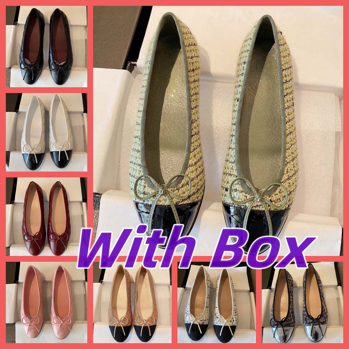 Ballet Flats Loafers With Box High Quality Genuine Leather Designer Dress Shoes Veet Camellia Bowknot