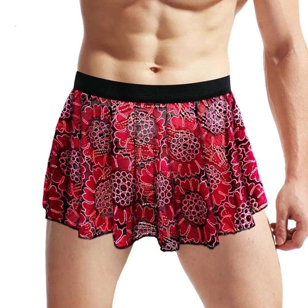 Party Vintage Printed Pleated Mini Skirt For Men Elastic Waist Clubwear Panties Underwear Soft Breathable
