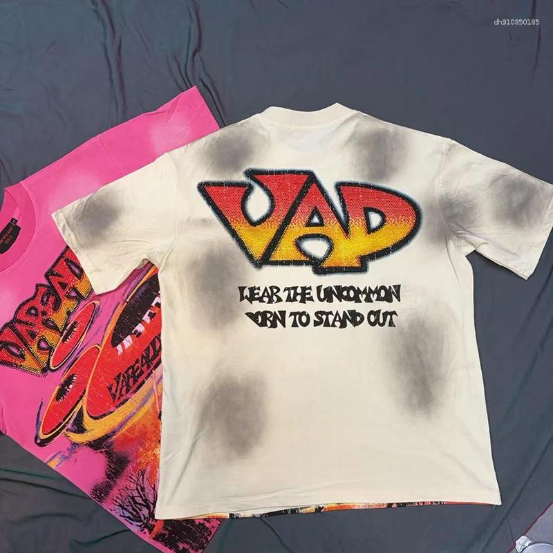 Men's T Shirts VARE ALL DAY American Street Washed Distressed Rhinestone Print Loose Round Neck Vintage Short-Sleeve Hip-hop Y2K T-Shirt Men Wome