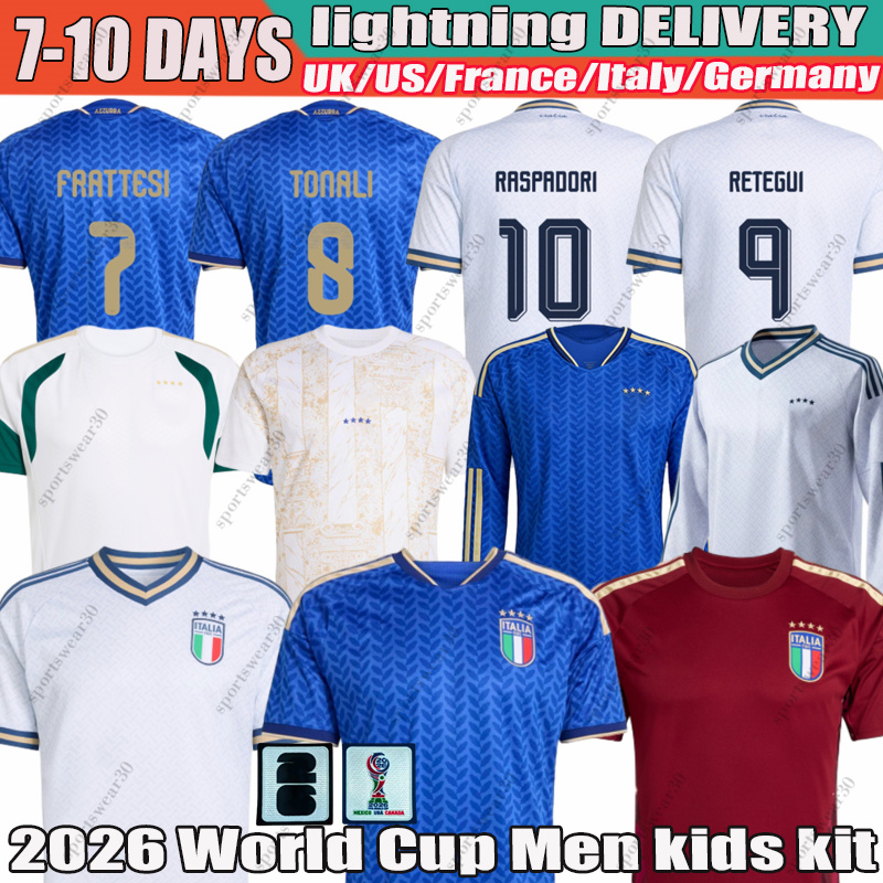 2026 Italy Jersey Tonali Frattesi DIMARCO Retegui maglia italia Soccer Jerseys Barella Dimarco Bastoni Football Shirt Men Kids Kit
