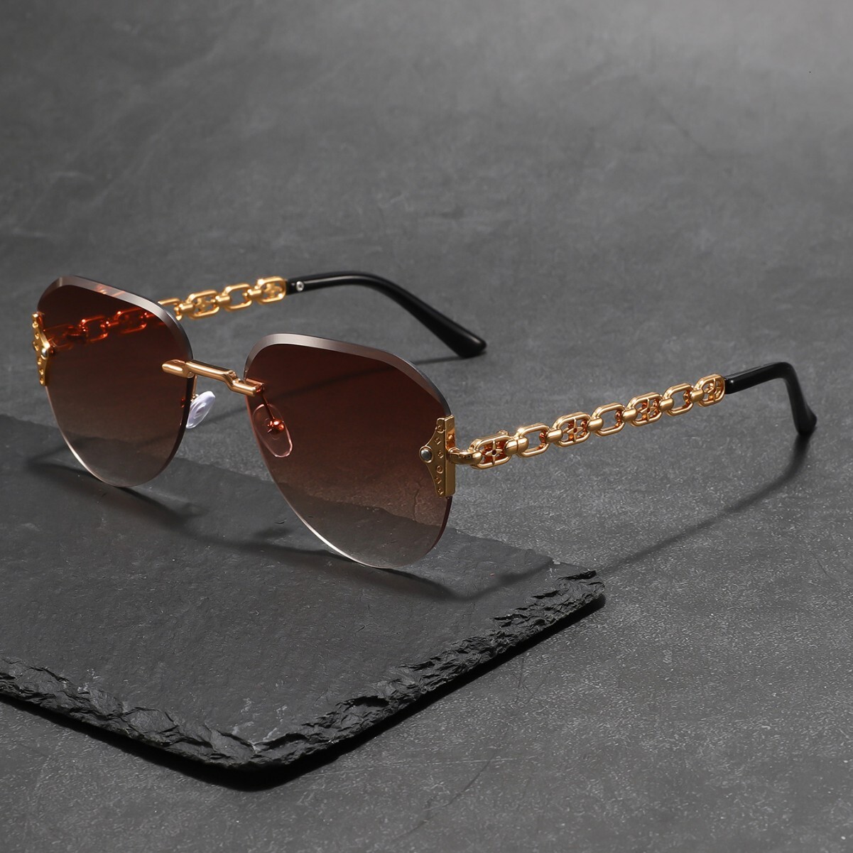 Luxury Brand Designer Sunglasses L-Brand Fashion Sunglasses With Hollow Metal Legs For Women, European And American Trend, Rimless, Celebrity Runway S
