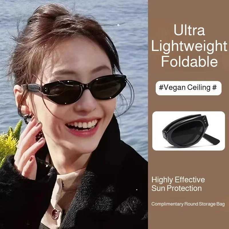 Minimalist Oval Cat-eye Glasses Womens Fashion Outdoor Folding Sunglasses Sun Shading UV Sunscreen Glasses Stylish Accessory D260326
