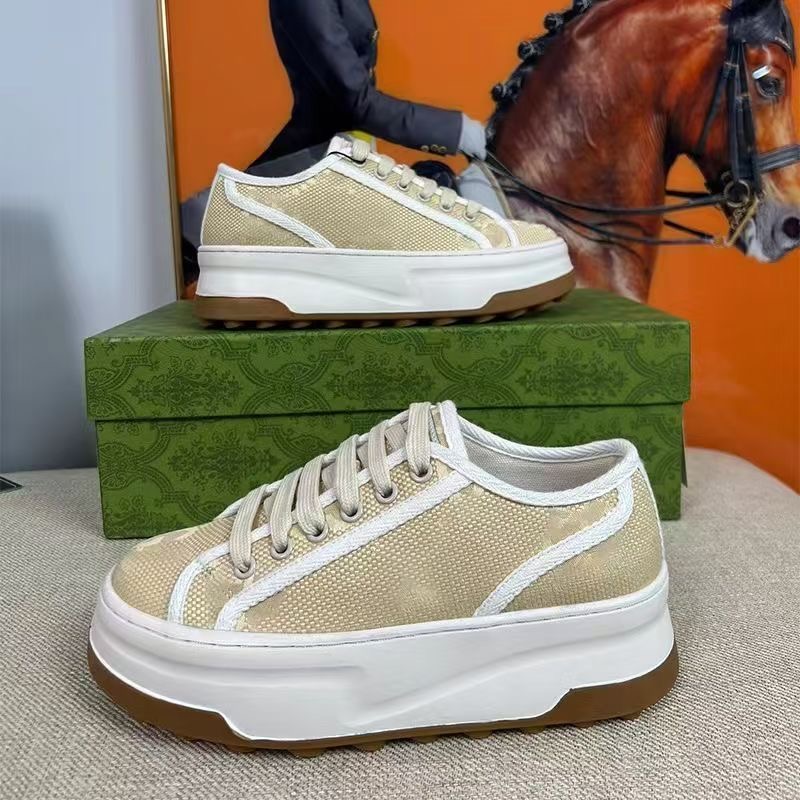 G Men Women Biscuit Shoes with Thick Bottom and Hundred Tower Height Increase for Sports and Leisure Genuine Leather Couple Designer Shoes Gift Plus Size 35-45