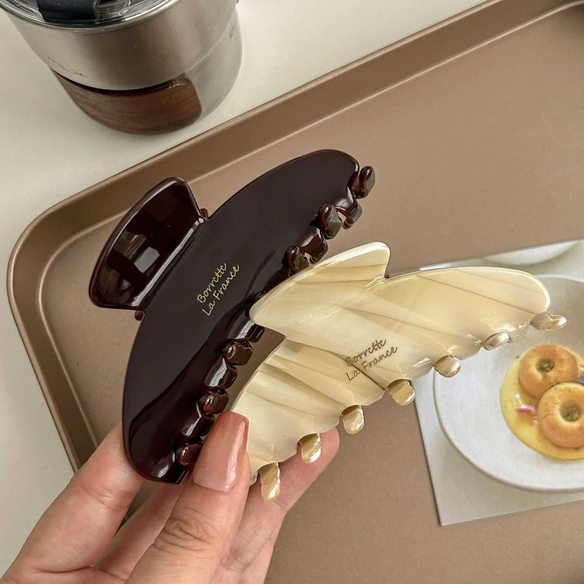 DuoShang 10CM Large Gold Label Hair Claw Classic Retro Acetate Claw Clips Trendy Hair Clips for Women Girls Hair Accessories H260326