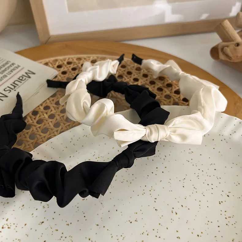 Korean Bow Headband Black White Women Girls Solid Color Hair Bands Hoop for Holiday Party Hair Accessories D260326