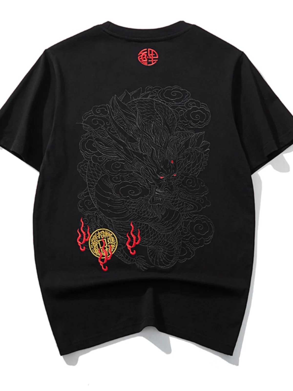 Hip Hop Embroidery T Shirt Men Dragon Vintage T Shirt Men Streetwear Cool Tees Shirt Cotton Short Sleeve Fashion Chinese Male C260326