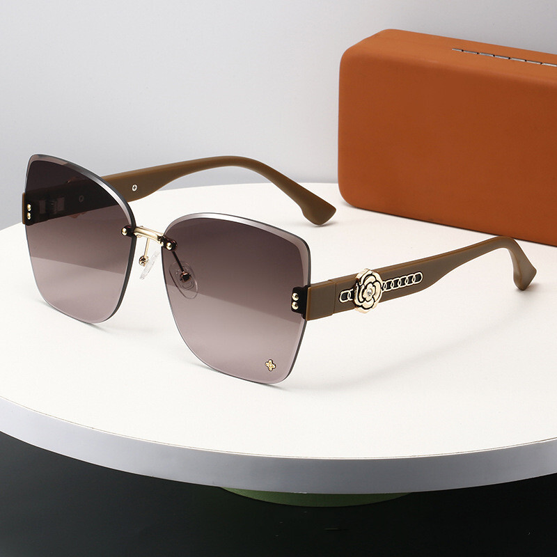 Luxury Brand Designer Sunglasses Sunglasses For Women 2025 New Summer Frameless Tea Color High-End Bare Face Glasses Artifact Large Face Slimming Sung