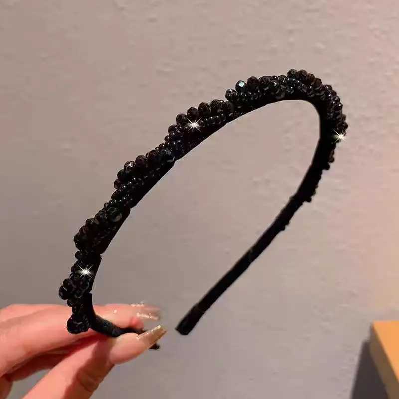 New Black Hairpin for Women Korean Style Bright Diamond Wrapped Crystal Headband Fashionable and High-End Headband Accessories D260326