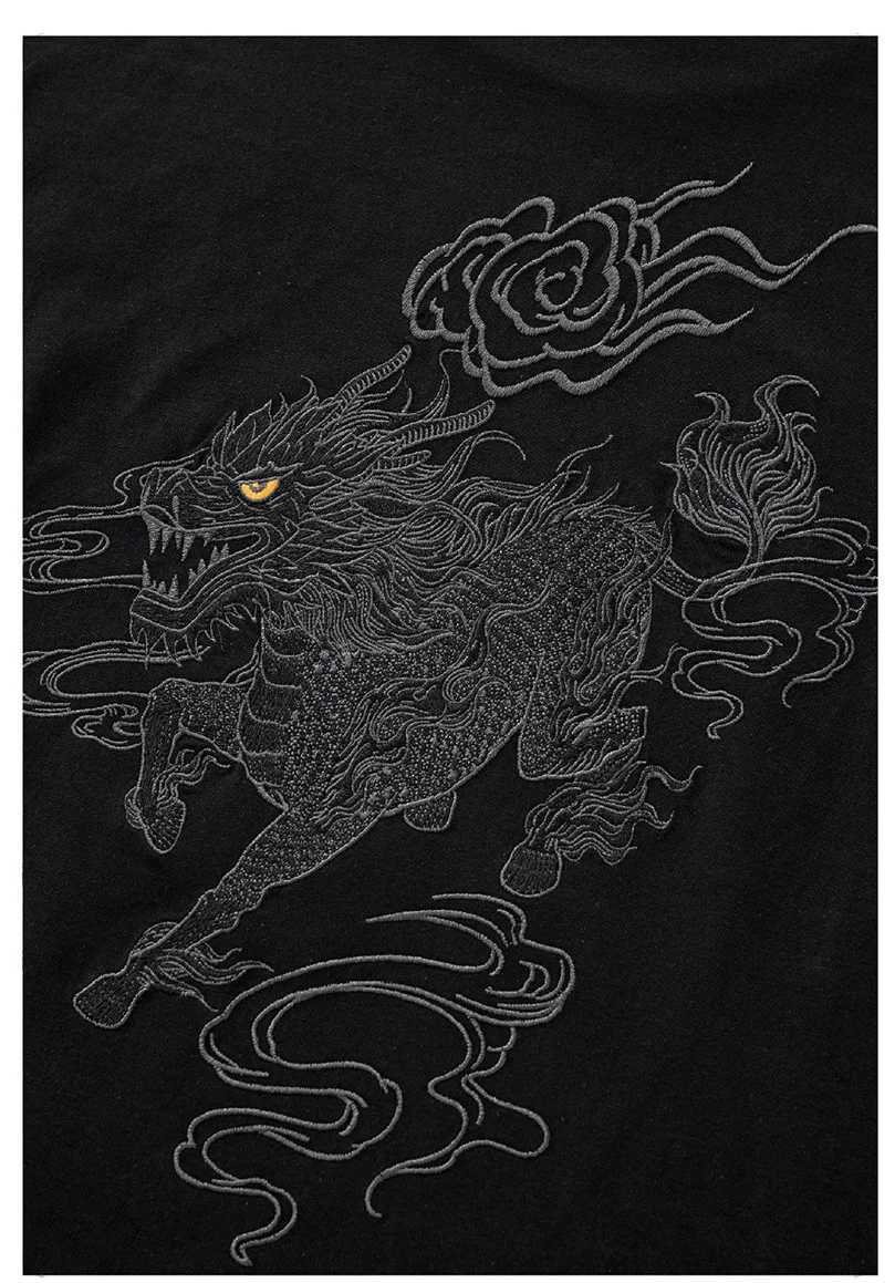 Heavyweight Combed Cotton Short-Sleeve Tshirt Men Crew Neck Drop Shoulder National Qilin Embroidery Plus-Size Half Sleeves D042 C260326